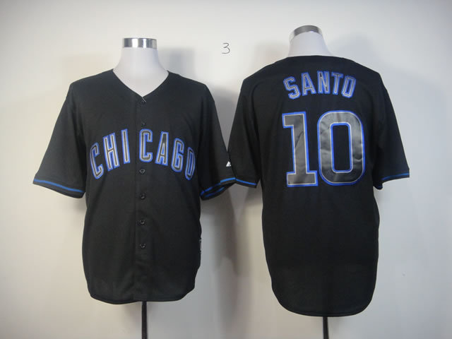 Men Chicago Cubs 10 Santo Black MLB Jerseys